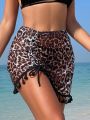 SHEIN Swim Vcay Women's Leopard Print Tassel Fringe Pleated Cover Up Skirt