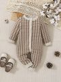 SHEIN Baby Girl Houndstooth Pattern Button Front Knit Jumpsuit