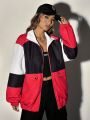 SHEIN Coolane Red And White Contrast Color Women's Jacket