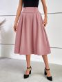 SHEIN Clasi Women's Solid Color Button Detailing Folded Pleated Skirt