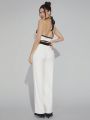 Luxe Contrast Trim Halter Top & Wide Leg Pants