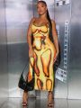 SHEIN SXY Women'S Body Print Spaghetti Strap Dress