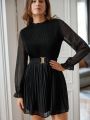 SHEIN Frenchy Pleated Ruffle Sleeve Dress With Belt