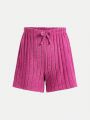 SHEIN Kids SUNSHNE Tween Girls' Solid Color Ribbed Knit Shorts