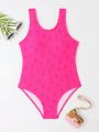 Big Girls' One-piece Swimsuit With Coconut Tree Pattern