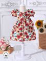 Baby Girl Sunflower Printed Elegant Romantic Lovely Daily Casual Dress With Bag, Spring And Summer