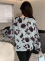 DAZY Women'S Floral Print Loose Long Sleeve Blouse