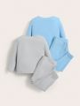 SHEIN Baby Boy 2sets Solid Tee & Pants PJ Set