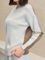 Anewsta Asymmetric Contrast Side Cut-Out Loose Knit Jumper