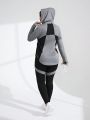 Yoga Basic Women's Plus Size Loose Color Blocking Drawstring Hoodie And Tight Breathable Sports Leggings Set