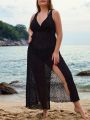 SHEIN Swim Basics Plus Size Solid Color High Slit Cover Up