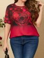 Plus Size Women'S Short Sleeve Rose T-Shirt