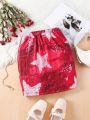 SHEIN Kids EVRYDAY 1 Piece Imitation Sequin Print Star Pattern Skirt For Older Girls In Spring And Summer