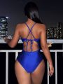 SHEIN Swim Chicsea Deep V-neck Ruffle Trim One-piece Bikini Swimsuit