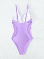 SHEIN Swim Vcay Striped Ruched One Piece Swimsuit