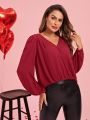 SHEIN Clasi Valentine's Day Women Patchwork Lace Long Sleeve Shirt