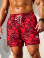 Men'S Abstract Fluid Print Drawstring Beach Shorts