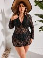 SHEIN Swim Vcay Plus Size Floral Embroidered Sheer Mesh Swimsuit Cover Up
