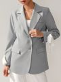 Oxana Women'S Slightly Oversized Grey Blazer With  Bows On The Sleeves