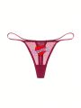 Women's Sexy Lace Underwear Cartoon Heart Pattern Thongs With Thin Strap And Breathable Fabric