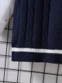 Boys' Teenagers' Contrast Stripe & Letter Embroidery Patch Sweater Vest