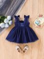 Baby Girl'S Butterfly Decorated Sleeveless Mesh Dress
