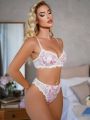 SHEIN Flower Pattern Lace Splicing Lingerie Set