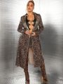 SHEIN SXY Women's Sexy Pu Leopard & Snake Print Patchwork Coat