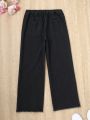 Big Girls' Basic Casual Black Washed Wide Leg Jeans With Elastic Waistband & Button Fly