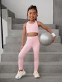 Young Girls' Crop Top And Leggings Athletic Set