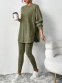 SHEIN Essnce Ladies' Solid Color Drop-shoulder Hooded Two Piece Set