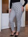 SHEIN Clasi Plus Size Grid Print High Waist Skinny Pants