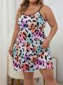 Plus Leopard Print Contrast Binding Cami Nightdress