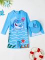 Baby Boys' Letter & Cartoon Shark Printed One Piece Swimsuit