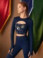 HARRY POTTER X SHEIN Animal Print Cut Out Front Crop Sports Tee