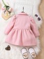 Baby Girl Solid Bow Front Peter Pan Collar Puff Sleeve Bow Front Coat