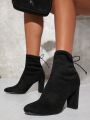 Minimalist Knot Side Chunky Heeled Boots