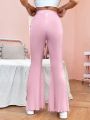 SHEIN Qutie Pink Knitted Flared Pants For Women