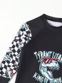 Boys' Swimming Two Piece Set, Alphabet/Dinosaur/Black And White Plaid Print