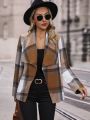 SHEIN Frenchy Plaid Waterfall Collar Open Front Overcoat