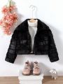 SHEIN Kids FANZEY Young Girl 1pc Flannelette Zip Up Fuzzy Jacket