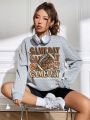 Leopard & Letter Graphic Drop Shoulder Sweatshirt