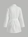 SHEIN Leisure Solid Color Bathrobe With Lapel, Waist Tie