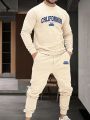 Extended Sizes Men Plus Letter Graphic Sweatshirt & Sweatpants