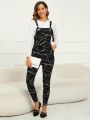 EMERY ROSE Women'S Geometric Print Overall Jumpsuit