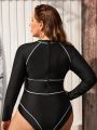 SHEIN Swim SPRTY Plus Size Women'S Raglan Sleeve One Piece Swimsuit