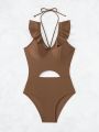 Women'S Hollow Out One-Piece Swimsuit With Ruffle Trim