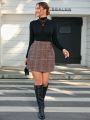 SHEIN Privé Plus Size Elegant Plaid Skirt