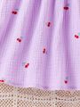 SHEIN Kids EVRYDAY Little Girls' Cherry Printed Spaghetti Strap Dress