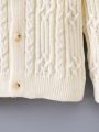 SHEIN Kids CHARMNG Little Girls' Cable Knit Sweater With Collar And Open Front